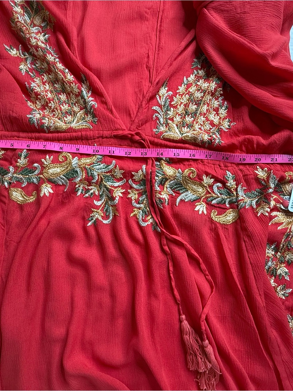 Free People Red Mini Dress with Gold Embroidery - Picture 6 of 8